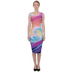 Waves Ocean Sea Tsunami Nautical 9 Sleeveless Pencil Dress by Jancukart