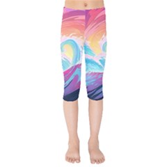 Waves Ocean Sea Tsunami Nautical 9 Kids  Capri Leggings 