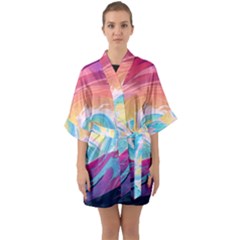 Waves Ocean Sea Tsunami Nautical 9 Half Sleeve Satin Kimono 