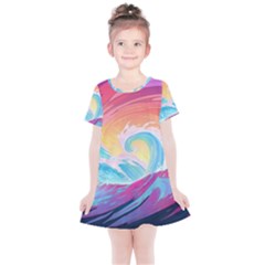 Waves Ocean Sea Tsunami Nautical 9 Kids  Simple Cotton Dress