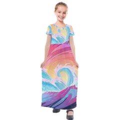 Waves Ocean Sea Tsunami Nautical 9 Kids  Short Sleeve Maxi Dress by Jancukart