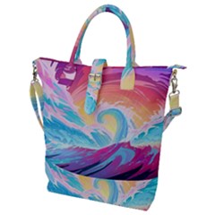 Waves Ocean Sea Tsunami Nautical 9 Buckle Top Tote Bag by Jancukart