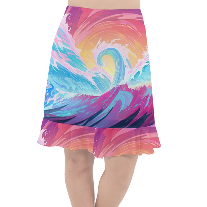 Waves Ocean Sea Tsunami Nautical 9 Fishtail Chiffon Skirt