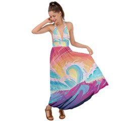 Waves Ocean Sea Tsunami Nautical 9 Backless Maxi Beach Dress