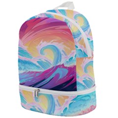 Waves Ocean Sea Tsunami Nautical 9 Zip Bottom Backpack by Jancukart