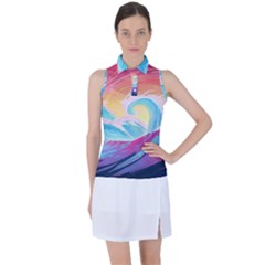 Waves Ocean Sea Tsunami Nautical 9 Women s Sleeveless Polo Tee by Jancukart