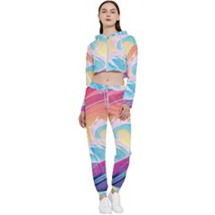 Waves Ocean Sea Tsunami Nautical 9 Cropped Zip Up Lounge Set by Jancukart