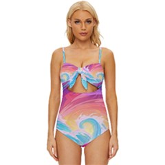 Waves Ocean Sea Tsunami Nautical 9 Knot Front One-piece Swimsuit by Jancukart