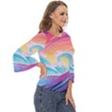 Waves Ocean Sea Tsunami Nautical 9 Cut Out Wide Sleeve Top View3