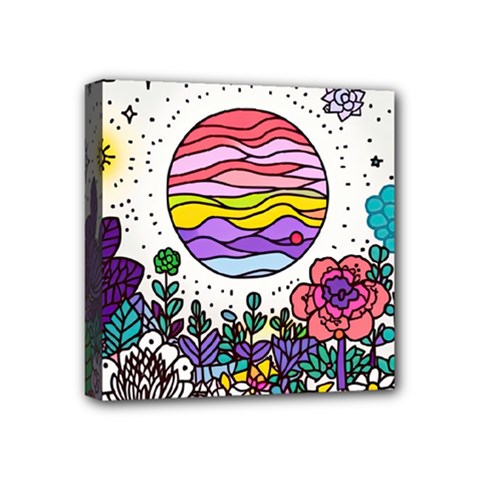 Rainbow Fun Cute Minimal Doodle Drawing Mini Canvas 4  X 4  (stretched)