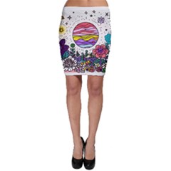 Rainbow Fun Cute Minimal Doodle Drawing Bodycon Skirt