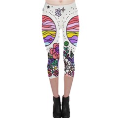 Rainbow Fun Cute Minimal Doodle Drawing Capri Leggings 