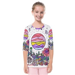 Rainbow Fun Cute Minimal Doodle Drawing Kids  Quarter Sleeve Raglan Tee