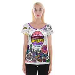 Rainbow Fun Cute Minimal Doodle Drawing Cap Sleeve Top