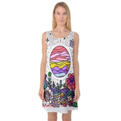 Rainbow Fun Cute Minimal Doodle Drawing Sleeveless Satin Nightdress