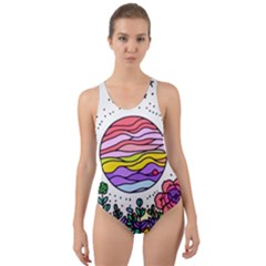 Rainbow Fun Cute Minimal Doodle Drawing Cut-out Back One Piece Swimsuit