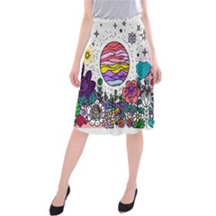 Rainbow Fun Cute Minimal Doodle Drawing Midi Beach Skirt by Jancukart