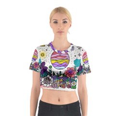 Rainbow Fun Cute Minimal Doodle Drawing Cotton Crop Top by Jancukart