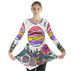 Rainbow Fun Cute Minimal Doodle Drawing Long Sleeve Tunic  by Jancukart