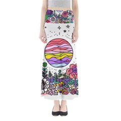 Rainbow Fun Cute Minimal Doodle Drawing Full Length Maxi Skirt