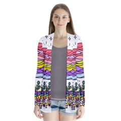 Rainbow Fun Cute Minimal Doodle Drawing Drape Collar Cardigan