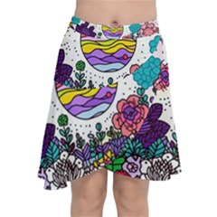 Rainbow Fun Cute Minimal Doodle Drawing Chiffon Wrap Front Skirt