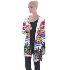 Rainbow Fun Cute Minimal Doodle Drawing Longline Hooded Cardigan