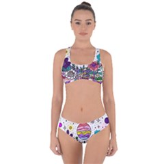 Rainbow Fun Cute Minimal Doodle Drawing Criss Cross Bikini Set