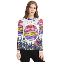 Rainbow Fun Cute Minimal Doodle Drawing Women s Long Sleeve Rash Guard