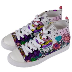 Rainbow Fun Cute Minimal Doodle Drawing Women s Mid-top Canvas Sneakers