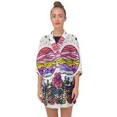 Rainbow Fun Cute Minimal Doodle Drawing Half Sleeve Chiffon Kimono