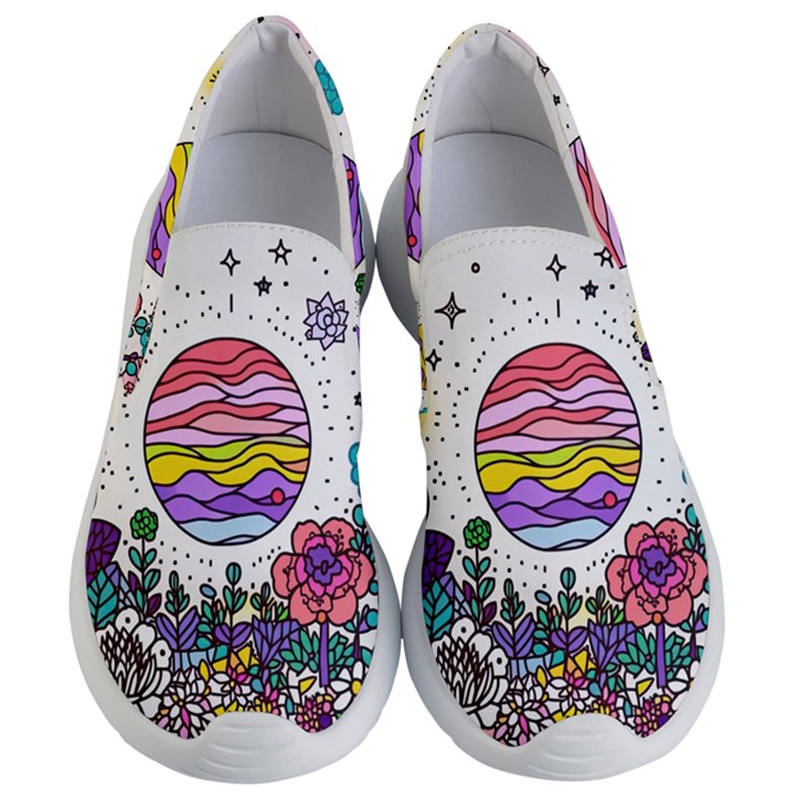 Rainbow Fun Cute Minimal Doodle Drawing Women s Lightweight Slip Ons