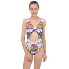 Rainbow Fun Cute Minimal Doodle Drawing Center Cut Out Swimsuit