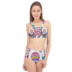 Rainbow Fun Cute Minimal Doodle Drawing Cage Up Bikini Set