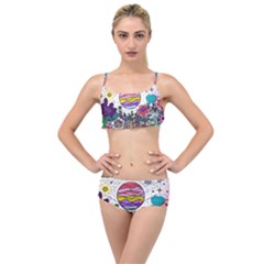 Rainbow Fun Cute Minimal Doodle Drawing Layered Top Bikini Set