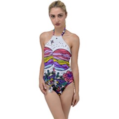 Rainbow Fun Cute Minimal Doodle Drawing Go With The Flow One Piece Swimsuit