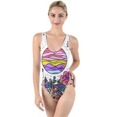 Rainbow Fun Cute Minimal Doodle Drawing High Leg Strappy Swimsuit