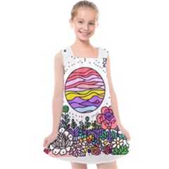 Rainbow Fun Cute Minimal Doodle Drawing Kids  Cross Back Dress by Jancukart