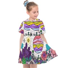 Rainbow Fun Cute Minimal Doodle Drawing Kids  Sailor Dress