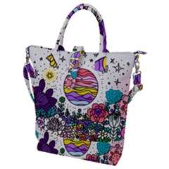 Rainbow Fun Cute Minimal Doodle Drawing Buckle Top Tote Bag