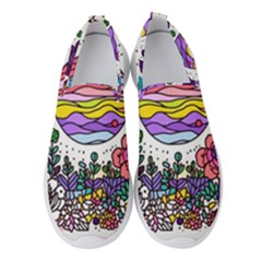 Rainbow Fun Cute Minimal Doodle Drawing Women s Slip On Sneakers