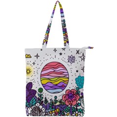 Rainbow Fun Cute Minimal Doodle Drawing Double Zip Up Tote Bag