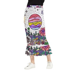 Rainbow Fun Cute Minimal Doodle Drawing Maxi Fishtail Chiffon Skirt by Jancukart