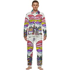 Rainbow Fun Cute Minimal Doodle Drawing Men s Long Sleeve Velvet Pocket Pajamas Set by Jancukart