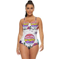 Rainbow Fun Cute Minimal Doodle Drawing Retro Full Coverage Swimsuit