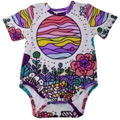 Rainbow Fun Cute Minimal Doodle Drawing Baby Short Sleeve Bodysuit