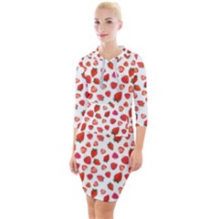 Watercolor Strawberry Quarter Sleeve Hood Bodycon Dress