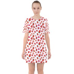 Watercolor Strawberry Sixties Short Sleeve Mini Dress by SychEva