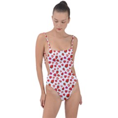 Watercolor Strawberry Tie Strap One Piece Swimsuit