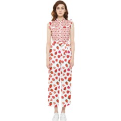 Watercolor Strawberry Women s Frill Top Chiffon Jumpsuit